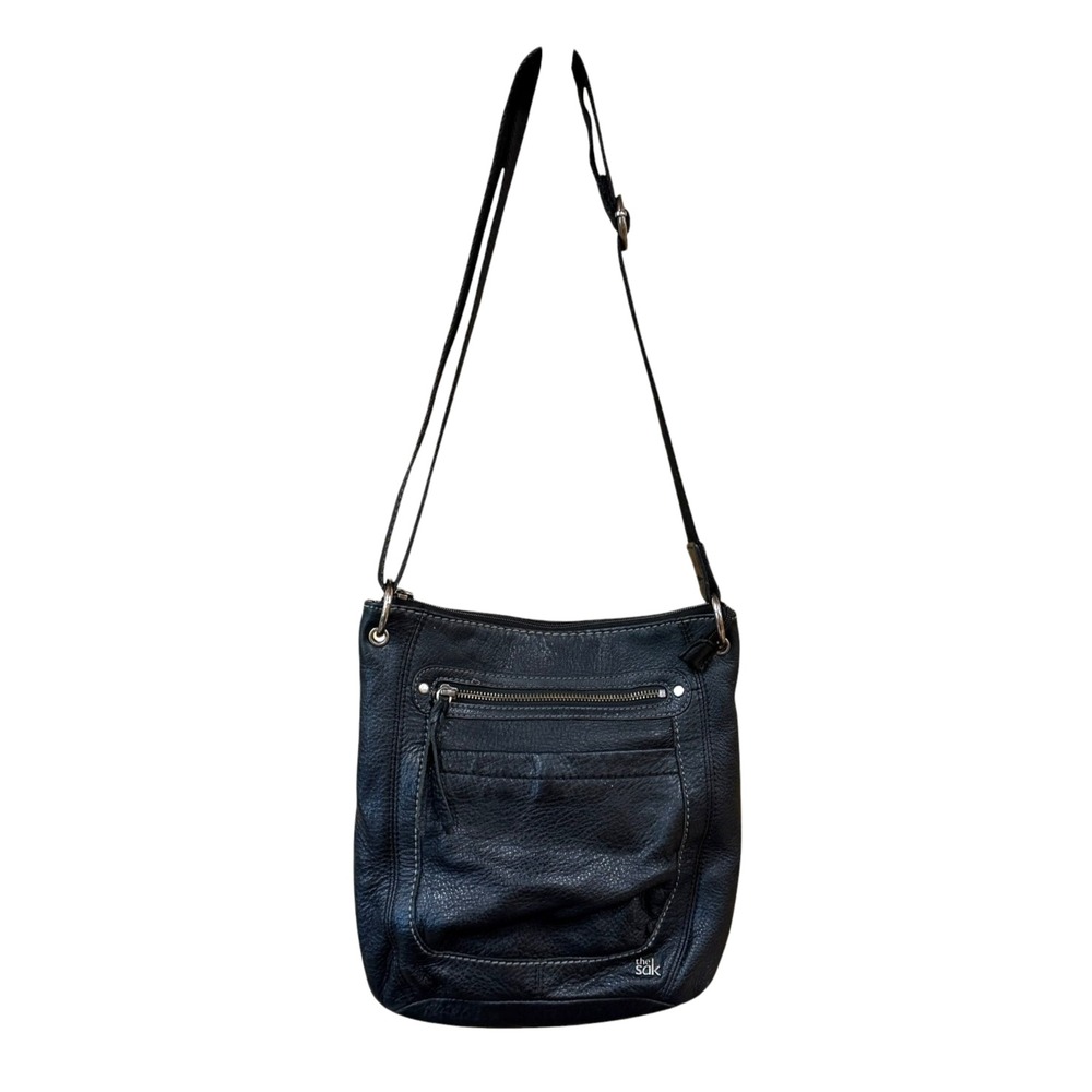 The Sak Black Leather Crossbody Bag with Adjustable Fabric Strap